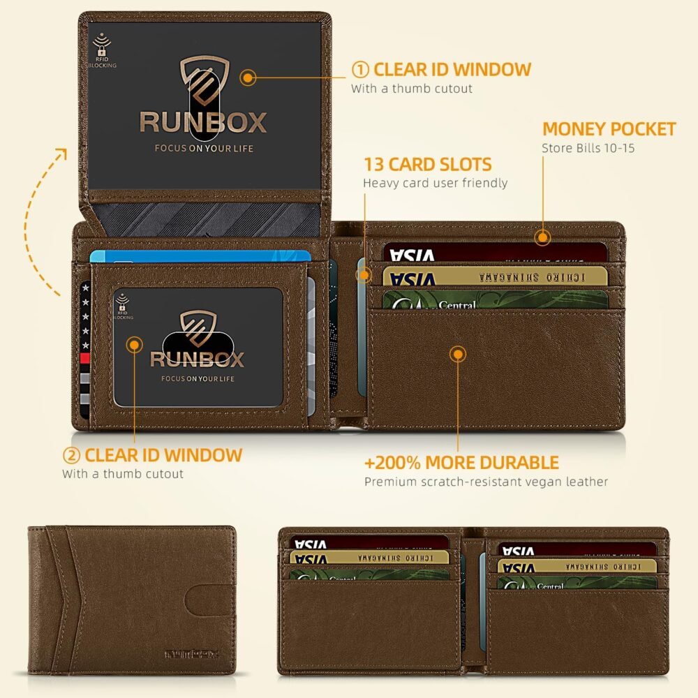 RUNBOX Wallet for Men Slim Rfid Leather 2 ID Window With Gift Box - Image 4