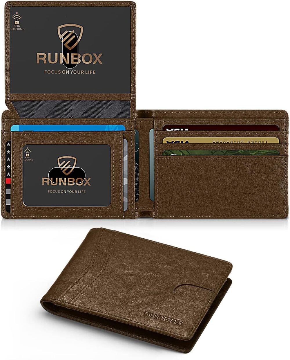 RUNBOX Wallet for Men Slim Rfid Leather 2 ID Window With Gift Box - Image 5